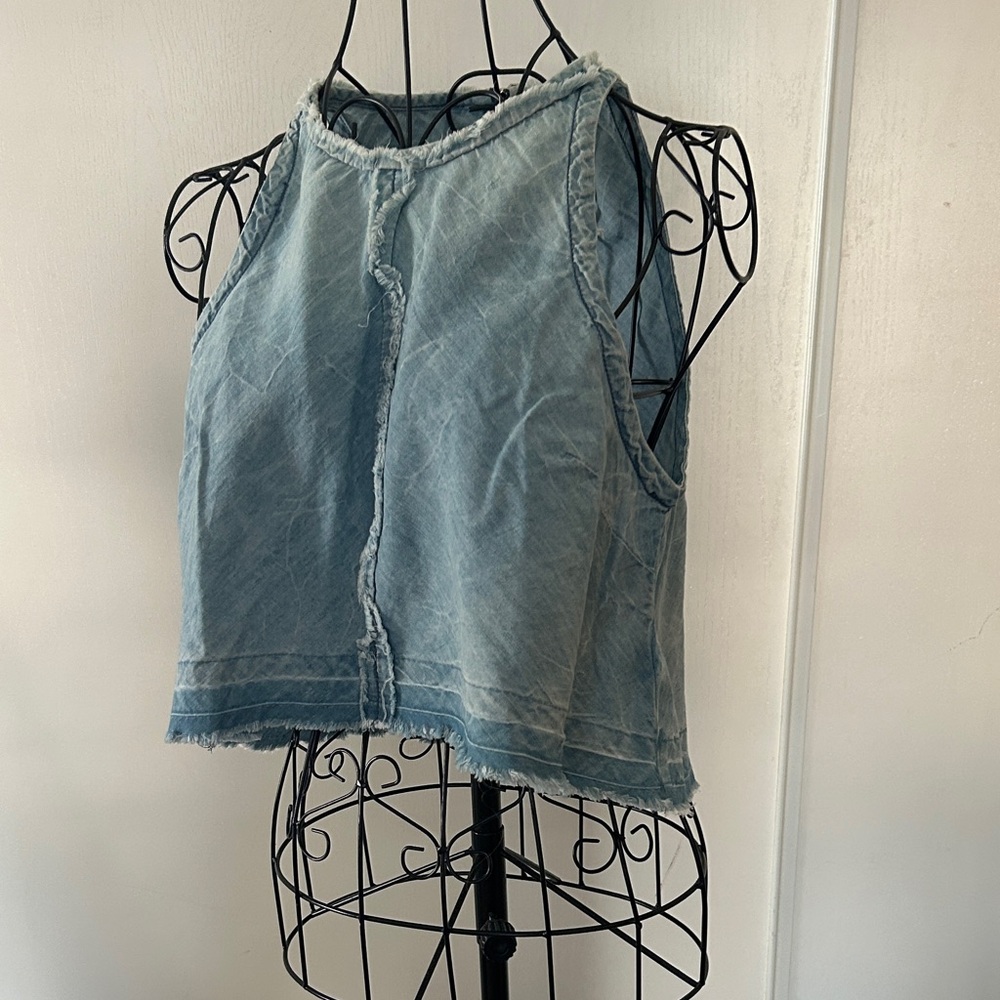 Bebe Light Blue Denim Cropped Top Size S